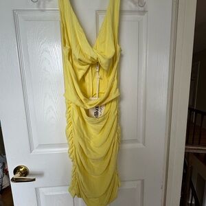 Chic Yellow Ruched Mini Dress